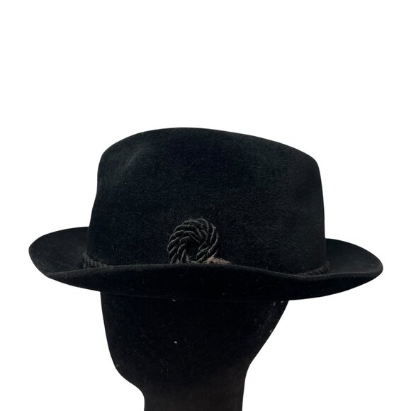 Dobbs Men's 6 7/8 Black Velvet Fedora Bowler Hat Cap 1950's Rope Retro Vintage - Picture 5 of 12